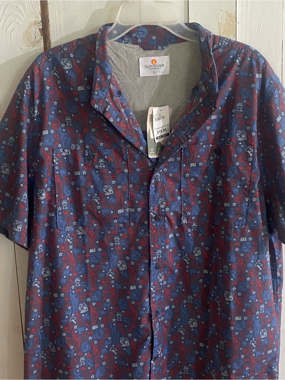Sun River Men's Blue & Red Printed Casual Button-Down Shirt